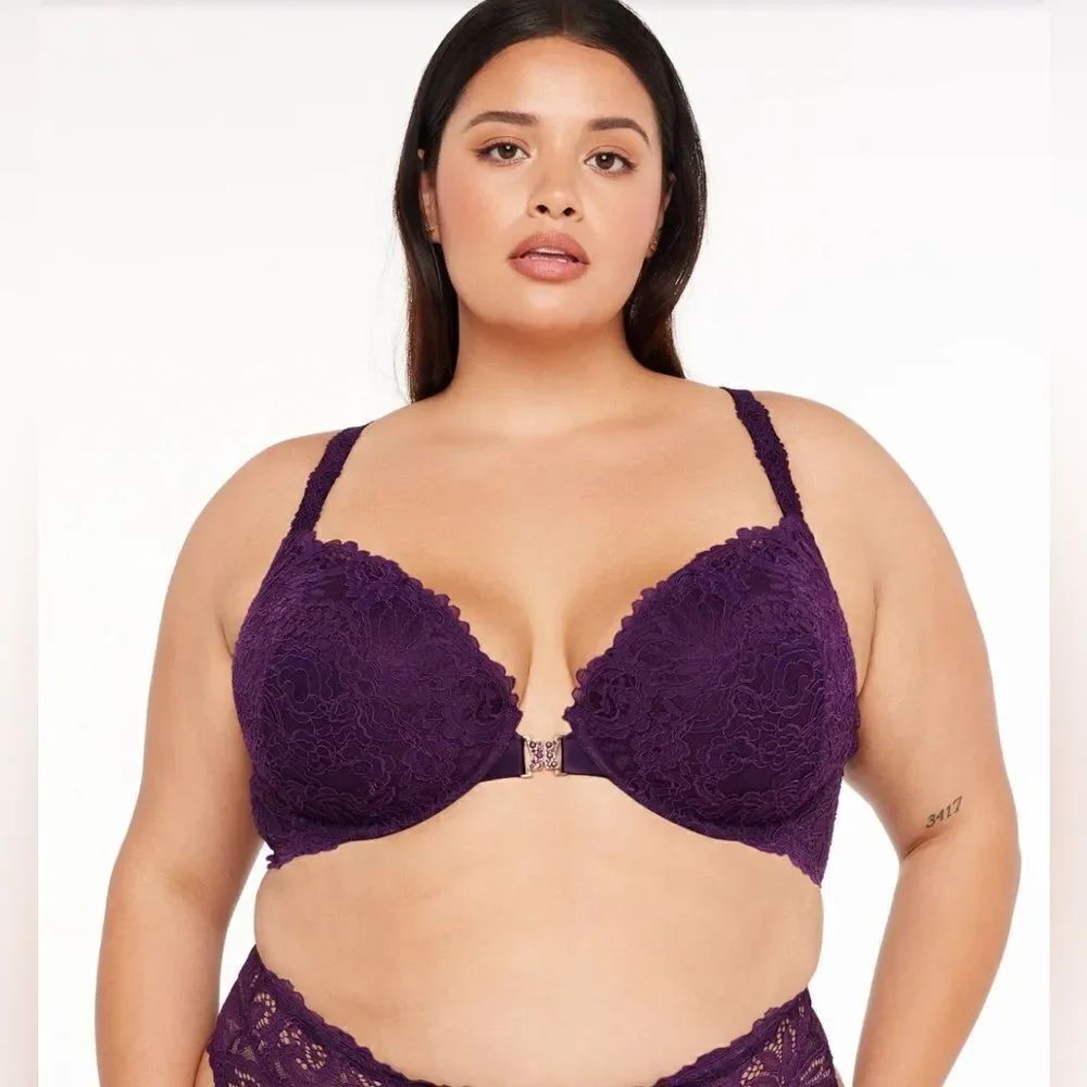 Savage X Fenty romantic corded lace playtime purple push up bra sz 38 DDD